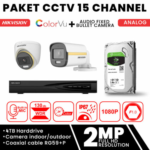 Paket CCTV Analog Hikvision 15 Channel Audio & ColorVu