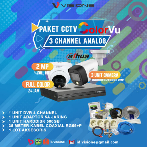 Paket CCTV Analog DAHUA Full Color 3Kamera
